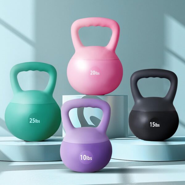 soges PVC One-Piece Kettlebell with Wide Handles, Strength Training Kettlebells 5lb to 35lb Optional for Women of Different Levels, Iron Sand Filled Soft Kettlebell
