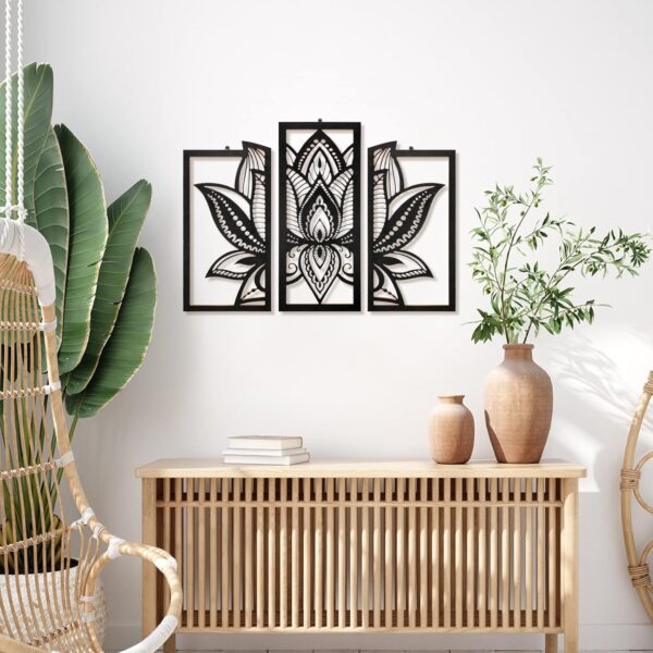 3 Pieces Lotus Flower Wall Art Mandala Carved Wooden Wall Hanging Home Decoration, Wood Art, Meditation/ Spiritual Decor (Black)