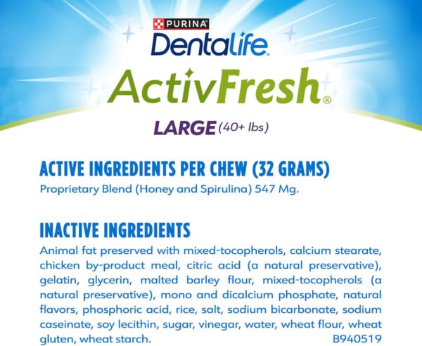 71kt3oFQIsL._AC_SL1500_.jpg DentaLife ActivFresh Dog Chews for Large Dogs 40 lbs. and up, Dental Chews to Freshen Breath, Chicken Flavor, 24.1 oz., 21 Chews - 21 ct. Pouch