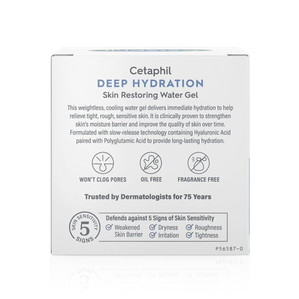 Cetaphil Deep Hydration Skin Restoring Water Gel with Hyaluronic and Polyglutamic Acid, Face Moisturizer, 72 Hour Hydration, For Dry, Dehydrated Sensitive Skin, Fragrance Free, 1.7 oz, Fragrance Free