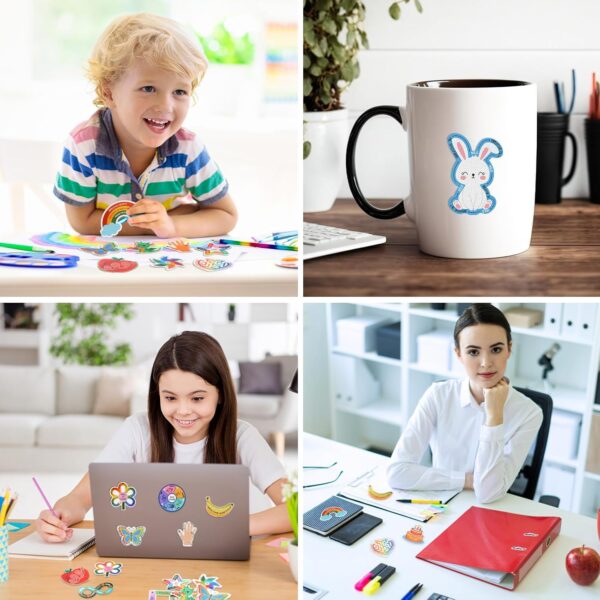 144 Pcs Calm Anxiety Sensory Stickers Textured Sensory Strips Stickers Mindfulness Relief Mental Health for Kids Rainbow Apple Animals Anxiety Relief for Teens Adults Office School Desk Supply