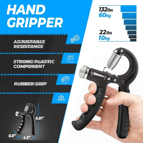 roygra Hand Grip Strengthener, Adjustable Grip Strength Trainer with 4 Exercise Tools - Set of 5