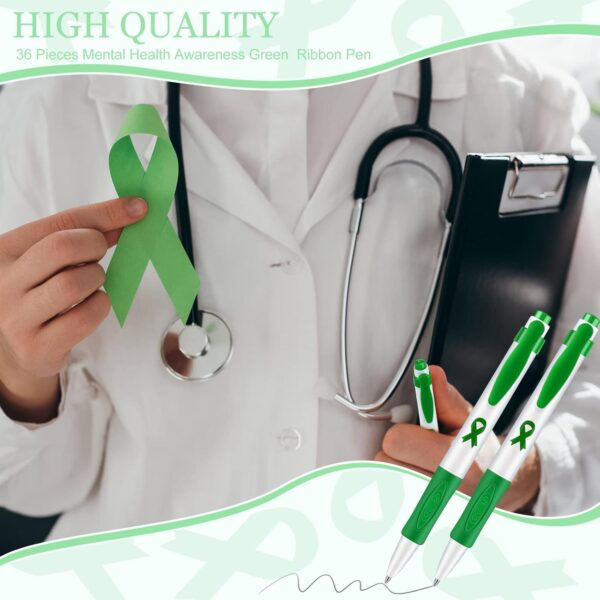 Woanger Mental Health Awareness Pen Green Ribbon Mental Health Awareness Items Retractable Ballpoint Pens Bulk Office Gifts(36 Pcs)
