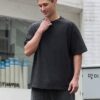 Men's Cotton T-Shirts Oversized Unisex Short Sleeves Casual Loose Wash Solid Basic Tee Tops