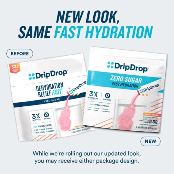 DripDrop Hydration - Zero Sugar Watermelon - Electrolyte Drink Mix Single Serve Powder Packets | Non-GMO, Gluten Free, Vegan | 32 Sticks