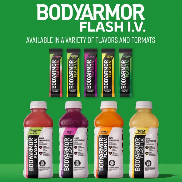 BODYARMOR Flash IV Electrolyte Packets, Strawberry Kiwi - Zero Sugar Drink Mix, Single Serve Packs, Coconut Water Powder (6 Count)