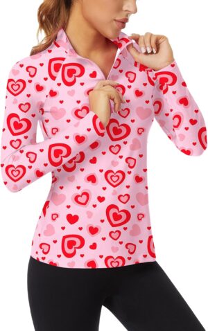 WOWENY Women's Long Sleeve Athletic Shirts Quarter Zip Pullover Collared T-Shirt Workout Print Tennis Top