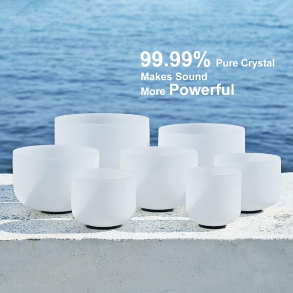432HZ 6-12 Inch Set Of 7 PCS Frosted Chakra Quartz Crystal Singing Bowls for Sound Healing with 2 PCS Travel Carry Case Bag