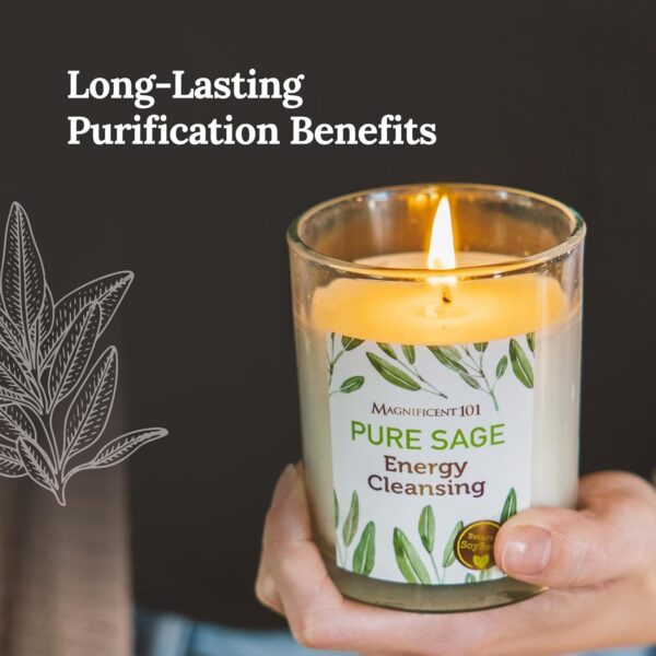 Magnificent 101 Set of 3 Long Lasting Pure Sage Smudge Candles - 42-Hour Burn, 3.5 Oz Each, Soy Wax, Sage Cleansing for House Energy, Meditation & Manifestation