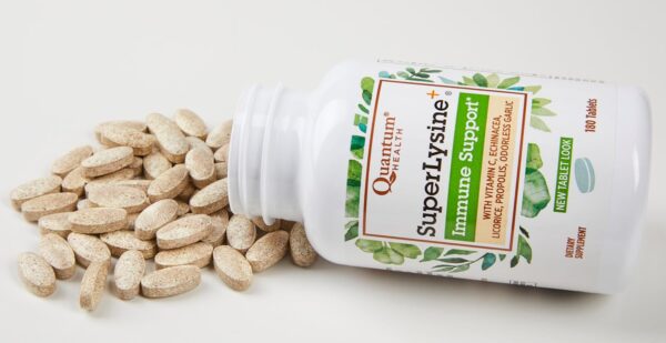 Quantum Health Super Lysine+ / Advanced Formula Lysine+ Immune Support with Vitamin C, Echinacea, Licorice, Propolis, Odorless Garlic (180 Tablets), Packaging may vary