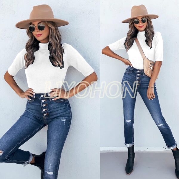 LIYOHON Womens Tops Dressy Casual Mock Turtleneck Business Short Sleeve T Shirts Going Out Tops 2025