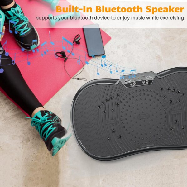 Bigzzia Vibration Plate Exercise Machine 10 Modes Whole Body Workout Vibration Fitness Platform w/ Loop Bands Jump Rope Bluetooth Speaker Home Training Equipment for Weight Loss & Toning