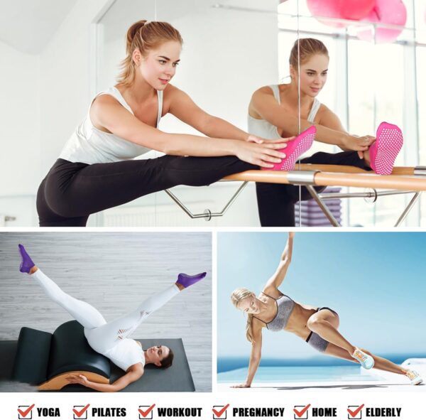Yoga Socks with Grips for Women Non Slip Pilates Socks Anti Skid Grippy Ankle Athletic Socks 3 Pairs