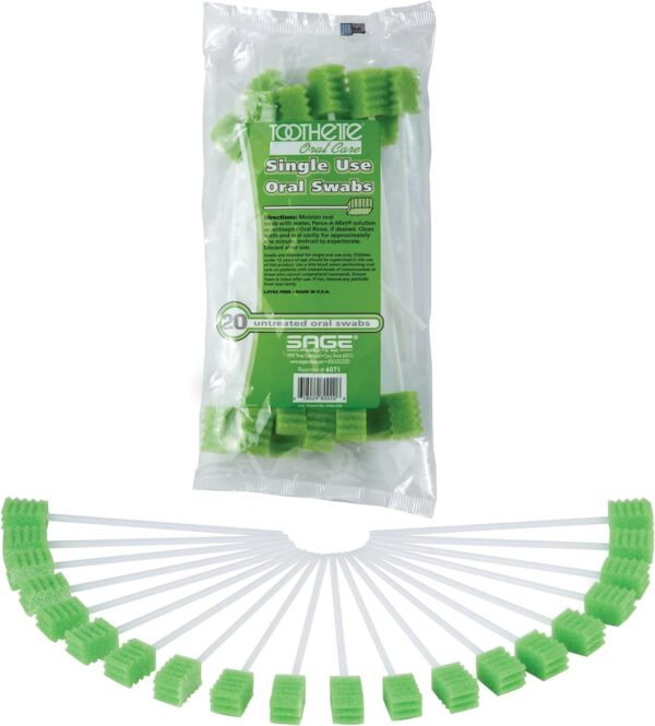 Toothette® Oral Care Plus Dental Swabs - Single Use - Untreated - Bag of 20 Swabs