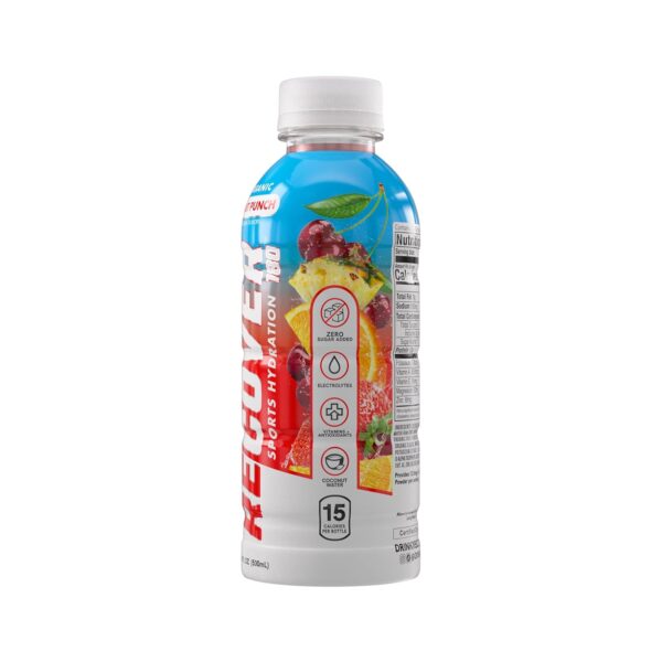 RECOVER 180 Organic Sports Hydration Drink, No Sugar Added, 15 Calorie Sports Beverage, Organic Flavors With Vitamins, Potassium-Packed Electrolytes (16.9 Fl Oz (Pack of 12), Fruit Punch)