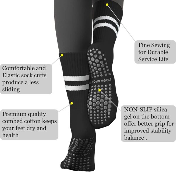 Flydo Pilates Grippy Socks with Grips for Women Yoga Non Slip Long Socks for Pure Barre, Ballet,Dance Workout 2-5 Pack