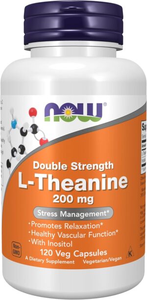 NOW Foods Supplements, L-Theanine 200 mg with Inositol, Stress Management*, 120 Veg Capsules