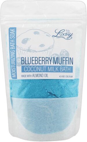 Vegan Milk Bath Soak Made with Moisturizing Coconut Milk Powder & Sweet Almond Oil for a Bath Bomb Dust Soothing Fizz & Relaxing Soak, 8 oz. (Blueberry Muffin)