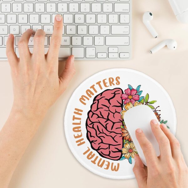 YAZMEEN Funny Brain Mousepad，Mental Health Matters Mouse Pad with Stitched Edge Non-Slip Rubber Base，Office Gift Home Office Computer Desk Accessories，Round Mouse Mat for Laptop Gaming Supplies