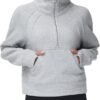 THE GYM PEOPLE Womens' Half Zip Pullover Fleece Stand Collar Crop Sweatshirt with Pockets Thumb Hole