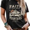 Sun and Mountain Shirt for Women Camping Hiking Shirt Sunrise Pine Tree Graphic Tees Nature Casual Short Sleeve Shirt