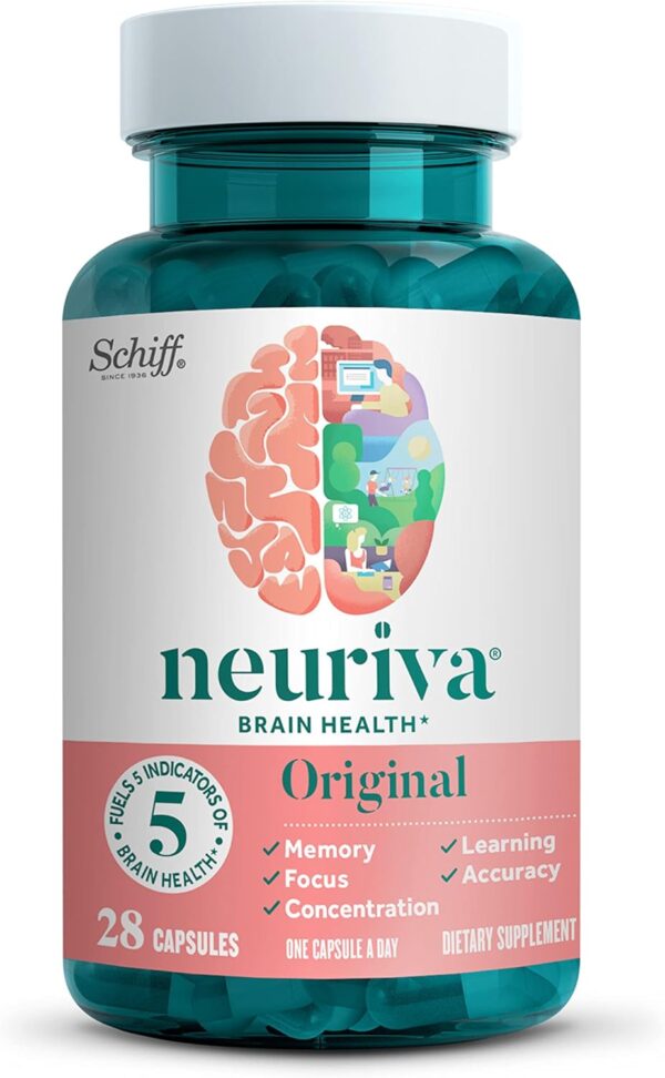 NEURIVA Original Decaffeinated Clinically Tested Nootropic Brain Supplement for Memory, Focus & Concentration, NeuroFactor & Phosphatidylserine, 28ct Capsules