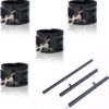 Spreader Bar Heavy Duty Stainless Steel Expandable Black Bar Home Gym with 4pcs Furry Purple Adjustable Strap,Sports Aid Training Fitness Gear Pilates Aid Kit,Yoga Set (Black+Black Crocodile PU Kit)