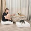 22 inches Meditation Floor Pillow, Square Large Floor Cushions for Adults, Thick Memory Foam Seat Cushions for Yoga, Living Room, Sofa, Tatami, Cream