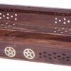 raajsee Beautiful Handmade Wooden Brown Incense Stick Holder Burner Storage Coffin Box - Ash Catcher with Brass Inlay -Home Utilities & Accessories -Meditation -Great Gift for Any Occasion 12x2 inch