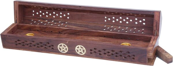 raajsee Beautiful Handmade Wooden Brown Incense Stick Holder Burner Storage Coffin Box - Ash Catcher with Brass Inlay -Home Utilities & Accessories -Meditation -Great Gift for Any Occasion 12x2 inch