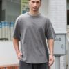 Men's Cotton T-Shirts Oversized Unisex Short Sleeves Casual Loose Wash Solid Basic Tee Tops