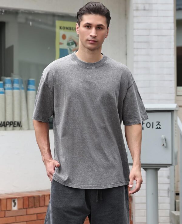 Men's Cotton T-Shirts Oversized Unisex Short Sleeves Casual Loose Wash Solid Basic Tee Tops
