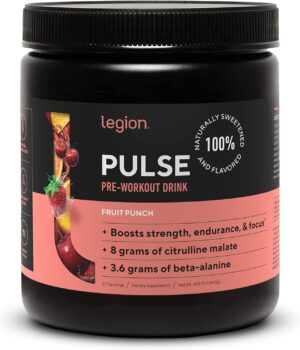 LEGION Pulse Pre Workout Supplement - All Natural Nitric Oxide Preworkout Drink to Boost Energy, Creatine Free, Naturally Sweetened, Beta Alanine, Citrulline, Alpha GPC (Fruit Punch)