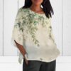 Linen Shirt for Women Crew Neck 3/4 Sleeve Tunic Blouses Casual Loose Fall T-Shirt Tops for Ladies Summer S-5XL