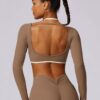 ABOCIW Womens Workout Crop Top Halter Long Sleeve Sports Bra Low Medium Impact Yoga Top T Shirts with Built in Bra