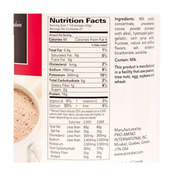 Protidiet High Protein Hot Cocoa Drink Mix 17.6 oz Canister (2 Pack) - Low Calorie (90 calories per serving), Low Sugar, High Protein (15 Grams), Low Fat, Low Carb
