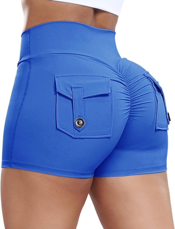 FITTOO Scrunch Butt Lifting Shorts for Women with Pocket Cross High Waist Crossover Yoga Workout Booty Shorts