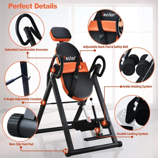 Inversion Table for Back Pain Relief, 350 lbs Capacity Strength Training Inversion Equipment, Decompression Table for Pain Therapy Training with Safe Belt & Comfortable Ankle Holders