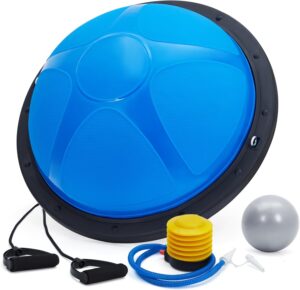 GAOMON 23/25in Balance Ball, 1600 lbs Half Exercise Ball with Nonslip Base, Inflatable Half Ball Balance Trainer, Stability Half Yoga Ball Strength Training Equipment with 2 Bands, Pump, Extra Ball Included, Blue