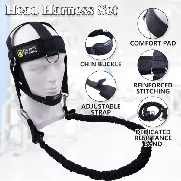 J Bryant Neck Harness Head - Weight Lifting with Resistance Tube Bands - Door Anchor Set Adjustable Neck Training Strap Exercise Equipment