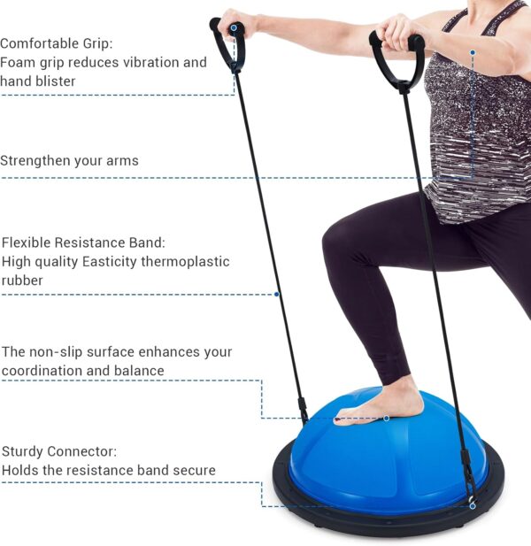 GAOMON 23/25in Balance Ball, 1600 lbs Half Exercise Ball with Nonslip Base, Inflatable Half Ball Balance Trainer, Stability Half Yoga Ball Strength Training Equipment with 2 Bands, Pump, Extra Ball Included, Blue