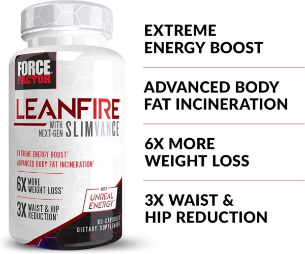 FORCE FACTOR LeanFire with Next-Gen SLIMVANCE Advanced Thermogenic Fat Burner for Weight Loss with B Vitamins and Capsimax to Boost Metabolism, Increase Energy, and Enhance Focus, 60 Capsules