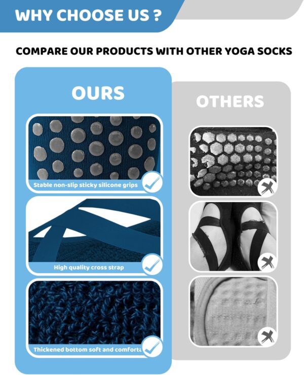 AURUZA Pilates Grip Socks for Women Non Slip Skid Yoga Socks with Grips Straps for Ballet Dance Workout Gripper Socks
