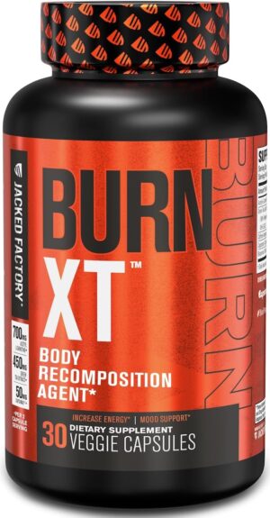 Jacked Factory Burn-XT for Men & Women - Improve Focus & Increase Energy - Premium Acetyl L-Carnitine, Green Tea Extract, Capsimax Cayenne Pepper, & More - 30 Natural Veggie Pills