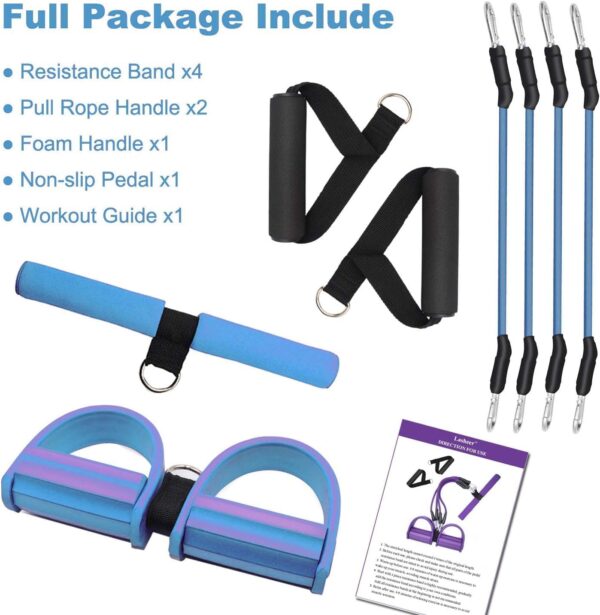 Pedal Resistance Band, 4-Tube Elastic Pull Rope, Sit-up Equipment, Yoga Strap Bodybuilding Expander, Exercise Bands, Fitness Equipment for Abdomen, Waist, Arm, Leg Stretching Slimming Training
