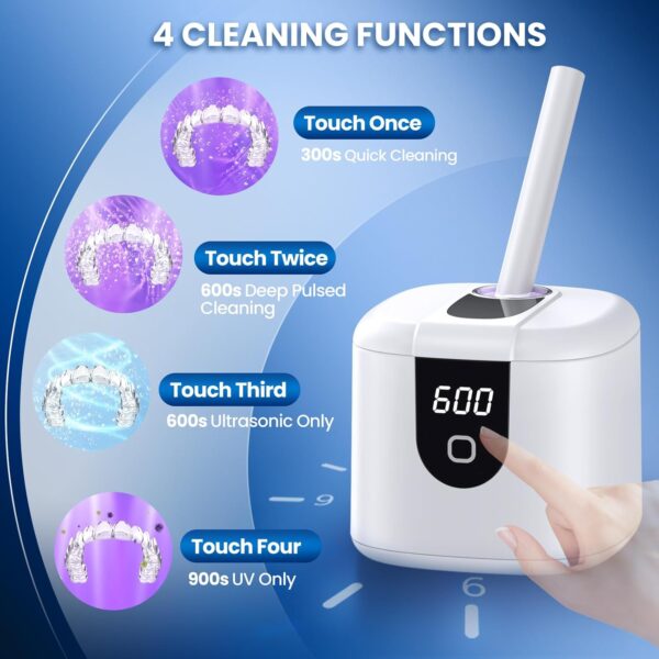 Ultrasonic Retainer Cleaner, 45kHz Retainer Cleaner Machine with 4 Modes Digital Timer, 200ML Denture Cleaner with Mouth Guards, Braces, Toothbrush Heads, Jewelry