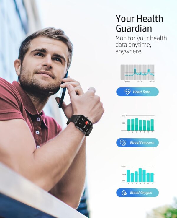 Smart Watches for Men Women with Bluetooth Call, Activity Fitness Tracker 1.96" HD Full Touch Screen with Heart Rate/Sleep Monitor,Waterproof Smartwatches for iOS Android Black