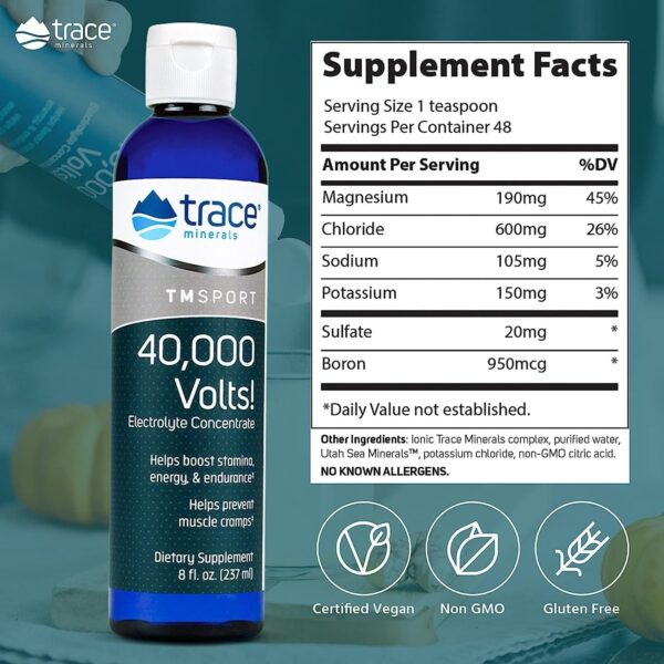 Trace Minerals 40,000 Volts - Concentrate Supplement Drops for Electrolyte Support - Support Muscle Health & Vitality - Workout Drink to Aid Hydration - 8 fl oz (48 Servings)