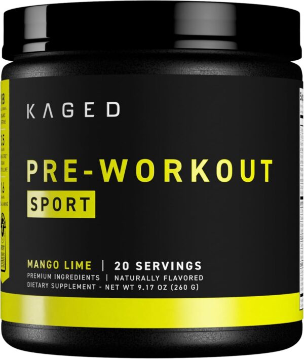Kaged Pre-Kaged Sport Pre Workout Powder | Mango Lime | Energy Supplement for Endurance | Cardio, Weightlifting Sports Drink | 20 Servings