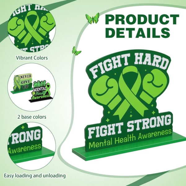 Amyhill 6 Pcs Mental Health Awareness Month Green Standing Block Sign Wooden Standing Table Centerpieces Motivational Green Ribbon Table Signs Decorations for Office Charity Party Supplies